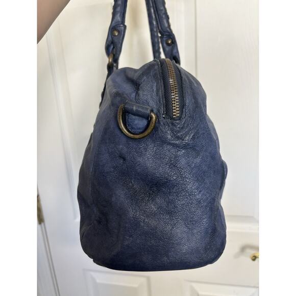 Viola Castellani Blue Leather Studded Shoulder Bag Made in Italy - Picture 4 of 8